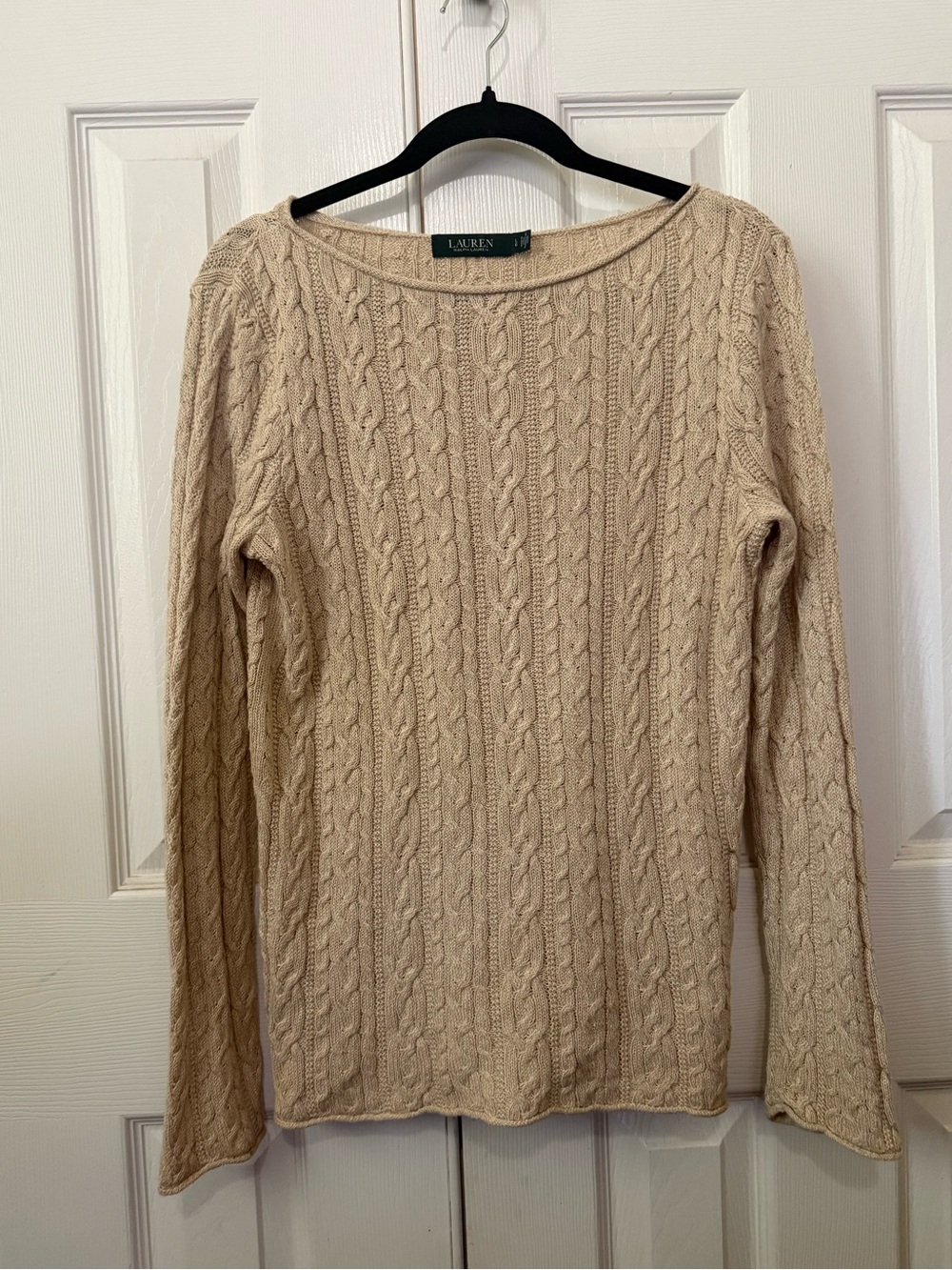 Ralph Lauren Cable-Knit Crewneck Sweater Beige cotton coastal classic chic L